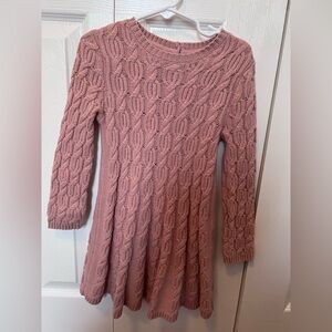 Girls' Pink Cable Knit Long Sleeve Sweater Dress